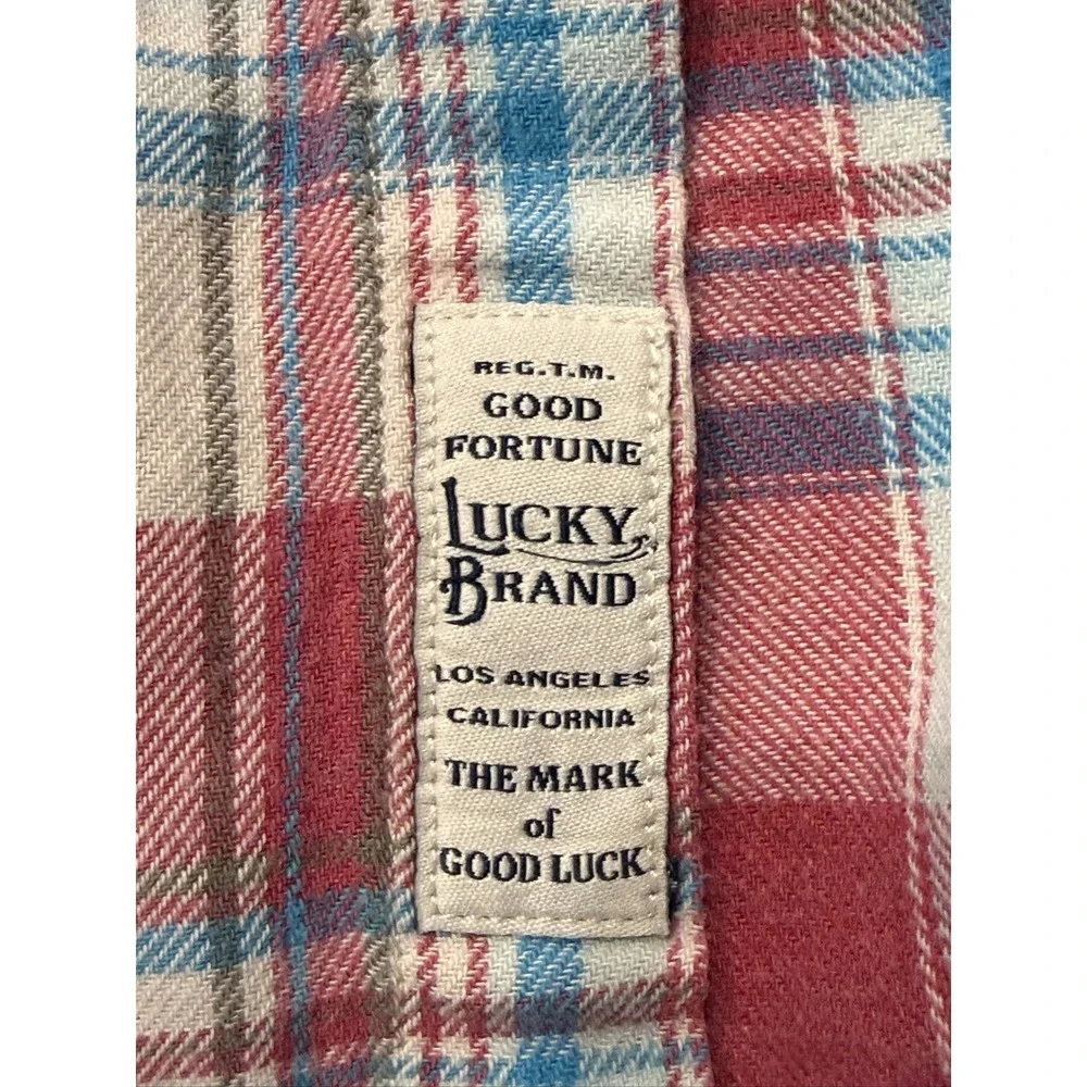 Lucky Brand Men's Red Blue White Plaid Pearl Snap Cotton Short Sleeve XXL_7